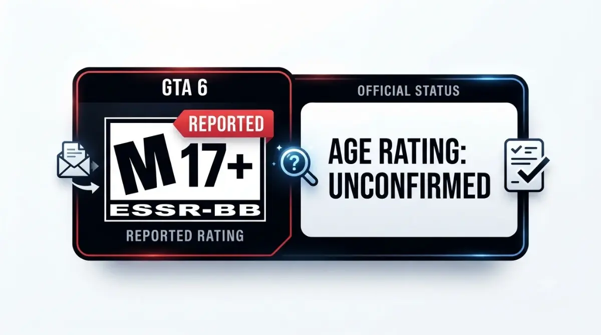 GTA 6 age rating showing reported M 17+ status versus unconfirmed official rating