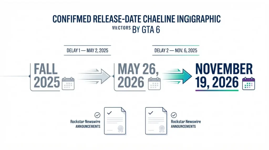 GTA 6 delay history timeline showing the two announced release date delays