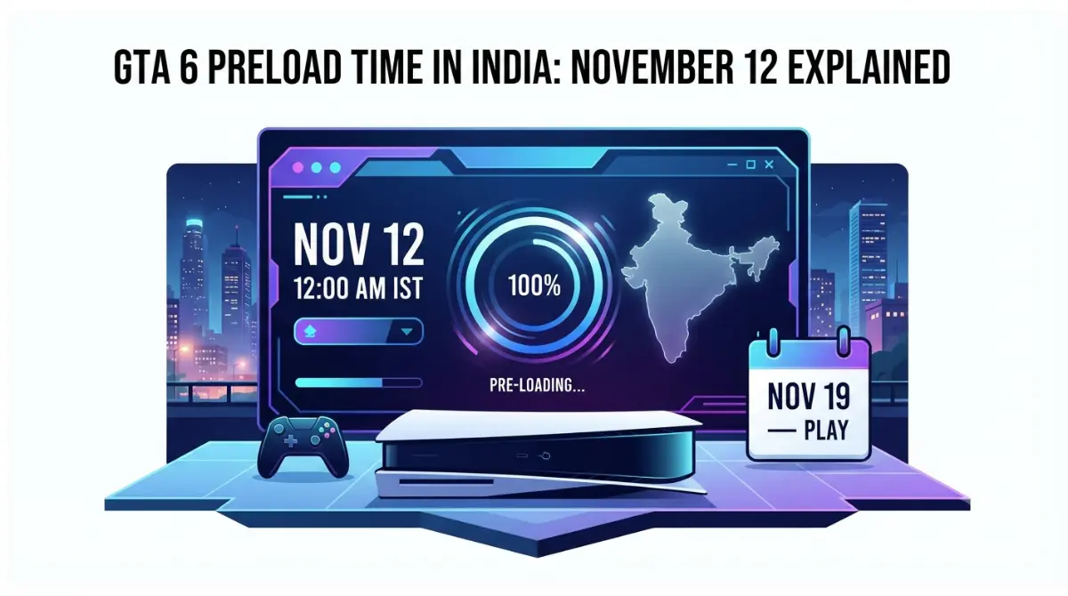 GTA 6 pre-load time in India showing November 12 at 12 AM IST