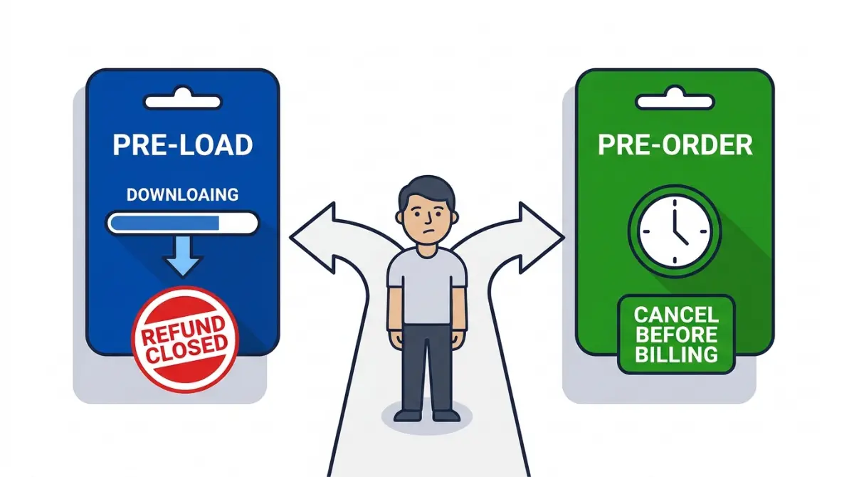 Vector diagram showing when a GTA 6 pre-order can be refunded on PlayStation and Xbox