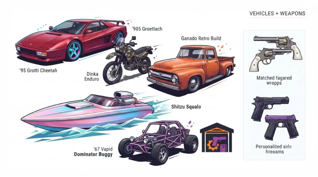 GTA 6 Ultimate Edition vehicles boat motorcycle buggy and weapon rewards