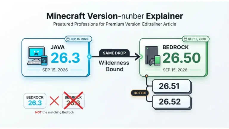 Bedrock Version 26.50 matching Java 26.3 for the Wilderness Bound drop