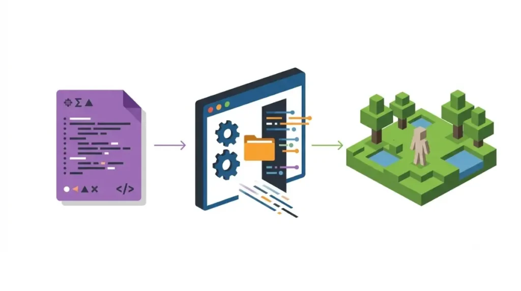 Java Mods loading process showing a .jar file passing through a mod loader into Minecraft Java Edition