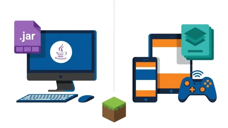 Java Mods versus Bedrock add-ons comparison showing separate systems for PC, mobile, and console