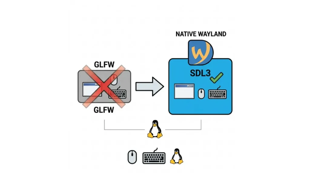Minecraft 26.3 switching from GLFW to SDL3 for native Wayland support, with Wayland Mods compatibility context