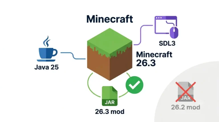 Minecraft 26.3 mod compatibility with Java 25, SDL3, and a 26.3 mod build.