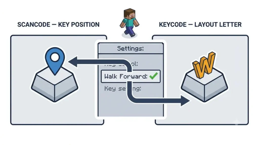 “SDL3 scancodes bind Minecraft 26.3 controls to physical key positions, while SDL3 keycodes follow keyboard-layout letters.”