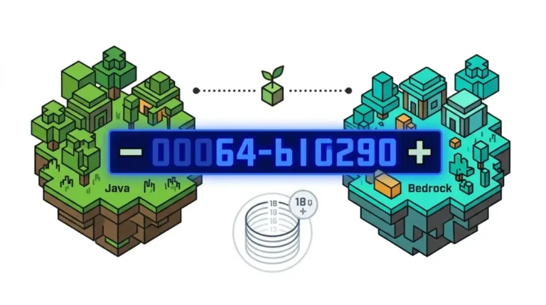Minecraft 64-bit seed count explained with Java and Bedrock numeric seed range illustration