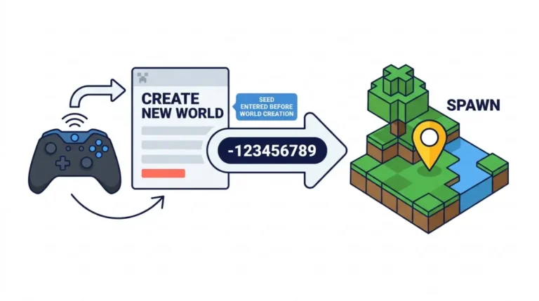 Console Minecraft Bedrock seed entry: vector illustration showing a seed being entered before creating a new world