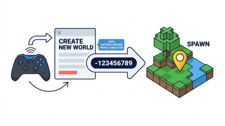 Console Minecraft Bedrock seed entry: vector illustration showing a seed being entered before creating a new world