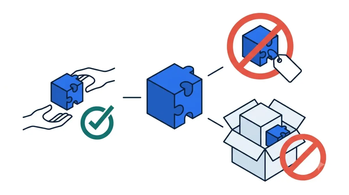 Minecraft EULA illustration showing an original mod being shared, while selling the mod and distributing a game-and-mod bundle are crossed out.