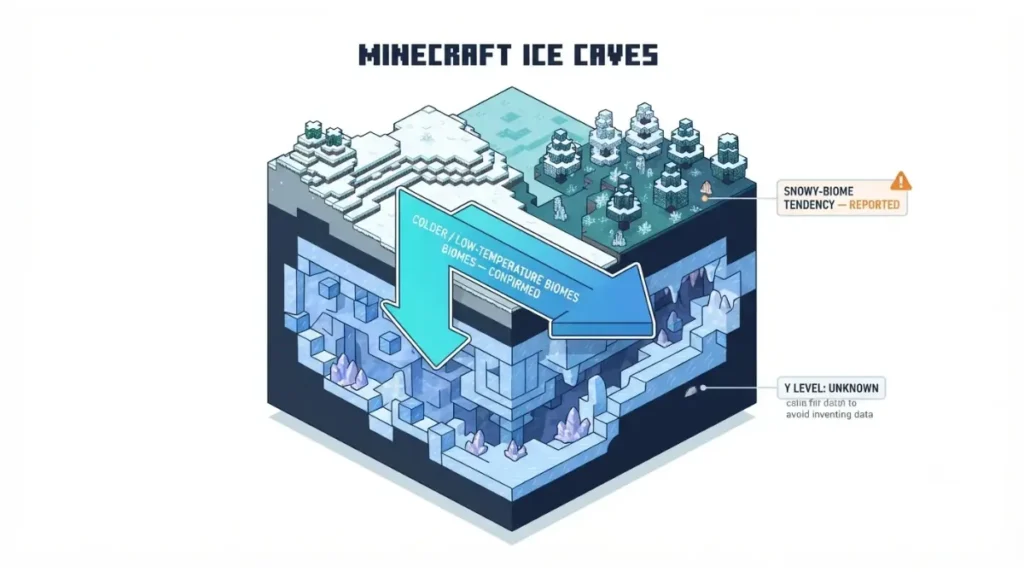 Minecraft Ice Caves generating beneath colder low-temperature biomes