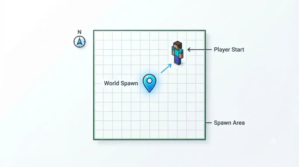 Seed world spawn point and surrounding Java spawn area in Minecraft